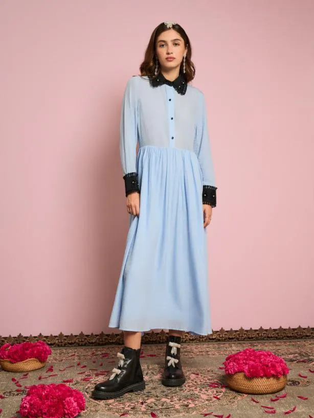 Sister Jane Dresses Womenswear Naila Flower Trim Dress Halogen Blue
