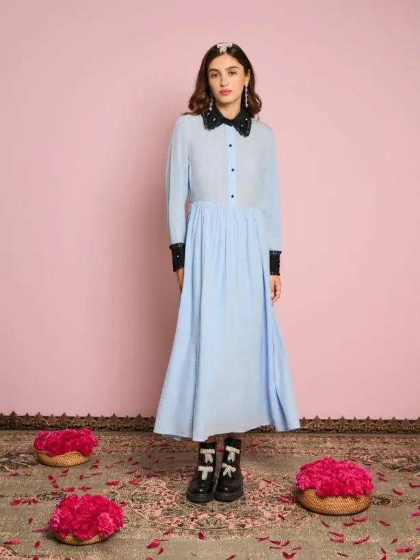 Sister Jane Dresses Womenswear Naila Flower Trim Dress Halogen Blue