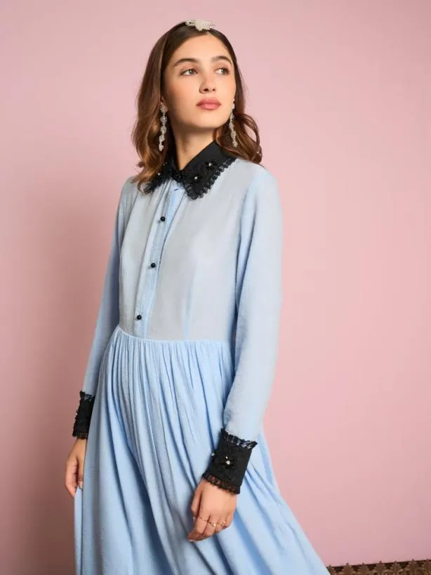 Sister Jane Dresses Womenswear Naila Flower Trim Dress Halogen Blue