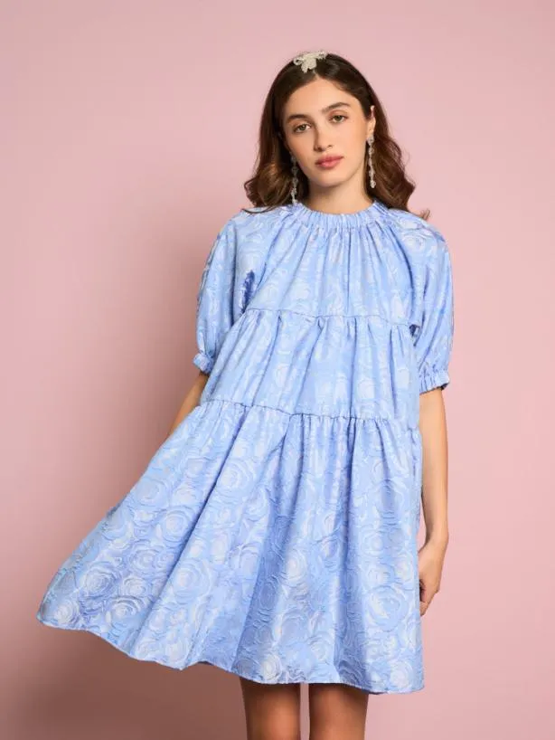 Sister Jane Dresses Womenswear Sapphire Rose Jacquard Mini Dress Teapot Blue