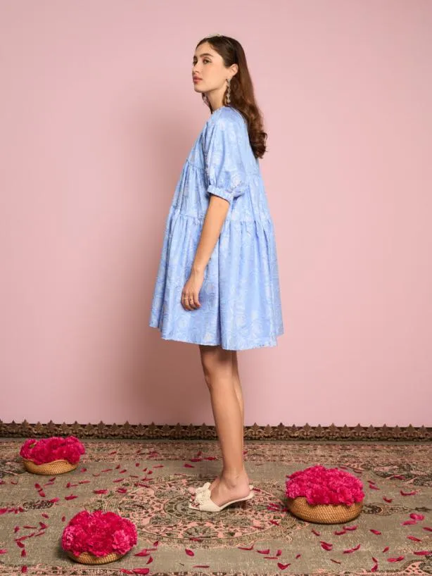 Sister Jane Dresses Womenswear Sapphire Rose Jacquard Mini Dress Teapot Blue