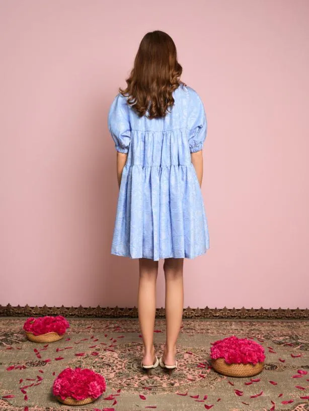 Sister Jane Dresses Womenswear Sapphire Rose Jacquard Mini Dress Teapot Blue