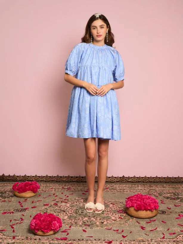Sister Jane Dresses Womenswear Sapphire Rose Jacquard Mini Dress Teapot Blue
