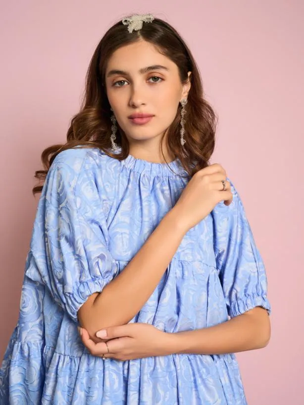 Sister Jane Dresses Womenswear Sapphire Rose Jacquard Mini Dress Teapot Blue