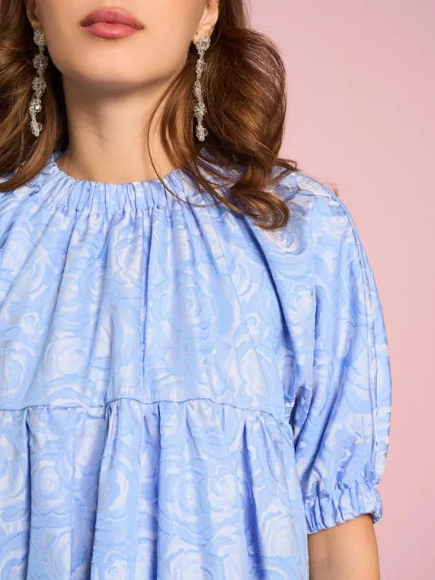 Sister Jane Dresses Womenswear Sapphire Rose Jacquard Mini Dress Teapot Blue
