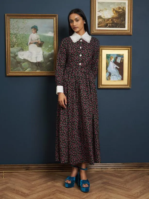 Sister Jane Dresses Womenswear Sketch Floral Midi Dress Black Floral