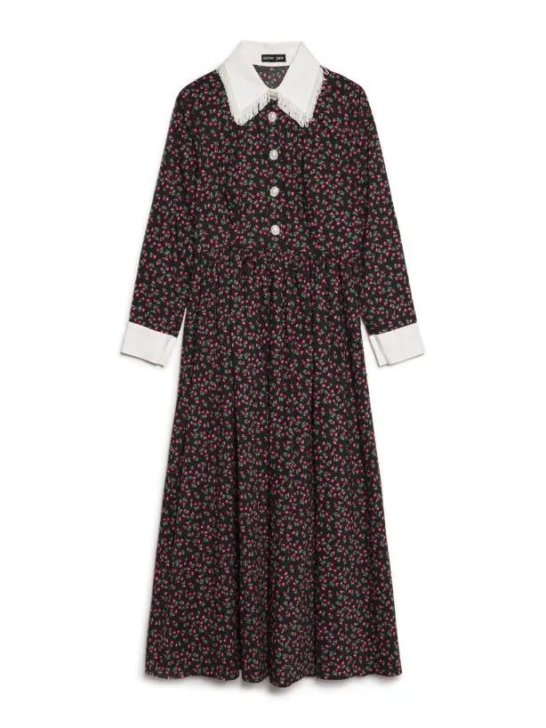 Sister Jane Dresses Womenswear Sketch Floral Midi Dress Black Floral