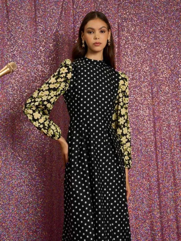 Sister Jane Dresses Womenswear Star Ballad Jacquard Midi Dress Black Star