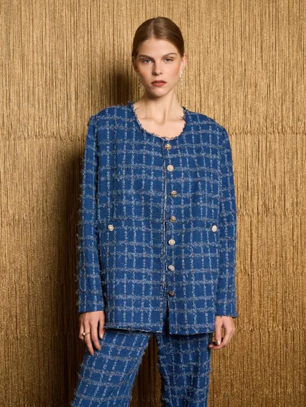 Sister Jane Jackets Womenswear DREAM Gloria Tweed Jacket Indigo Blue