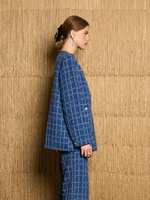 Sister Jane Jackets Womenswear DREAM Gloria Tweed Jacket Indigo Blue