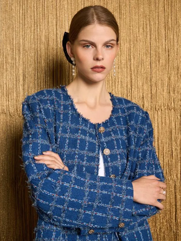 Sister Jane Jackets Womenswear DREAM Gloria Tweed Jacket Indigo Blue