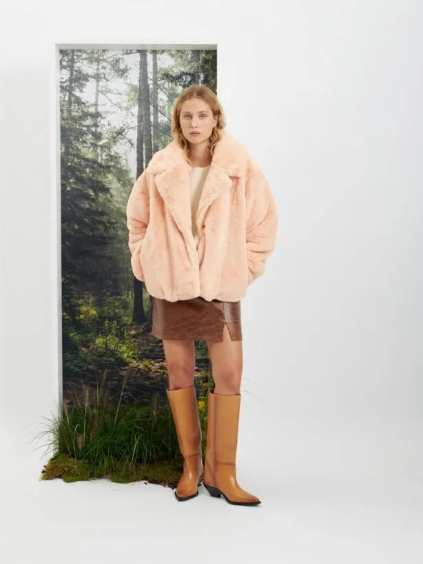 Sister Jane Jackets Womenswear Ghospell Veronica Faux Fur Coat Pale Peach
