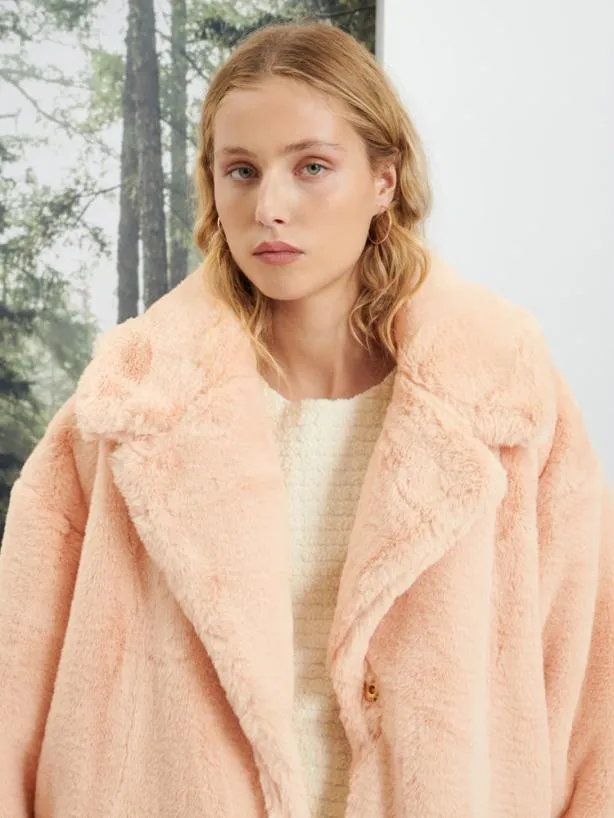 Sister Jane Jackets Womenswear Ghospell Veronica Faux Fur Coat Pale Peach