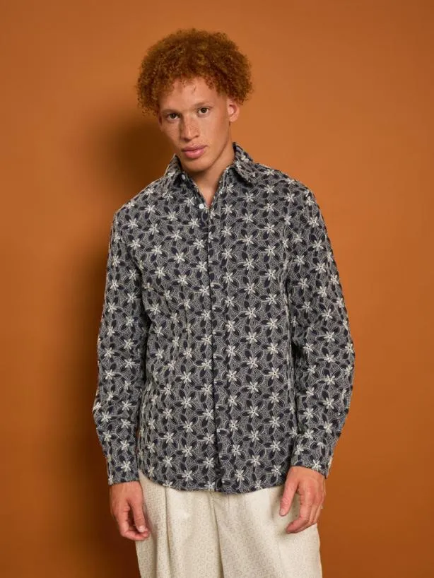 Sister Jane Shirts Menswear Penny Embroidered Shirt Blue Navy