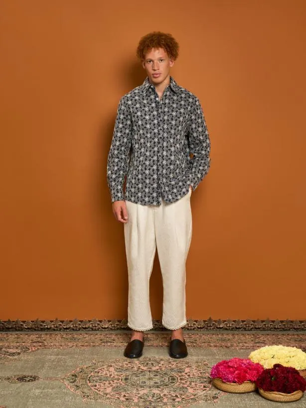 Sister Jane Shirts Menswear Penny Embroidered Shirt Blue Navy