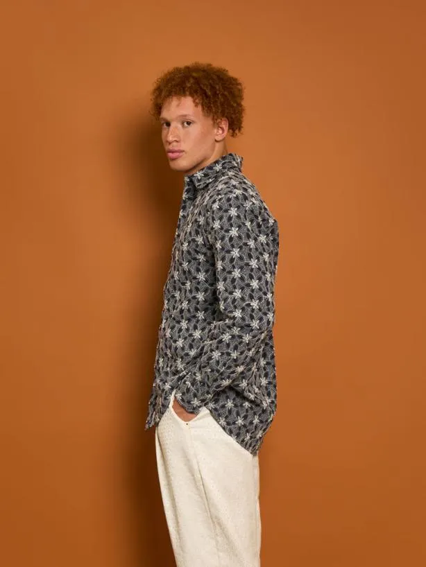 Sister Jane Shirts Menswear Penny Embroidered Shirt Blue Navy