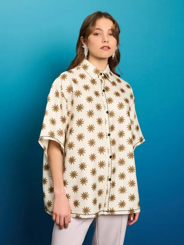Sister Jane Tops Womenswear Cameron Star Boxy Shirt Sunny White