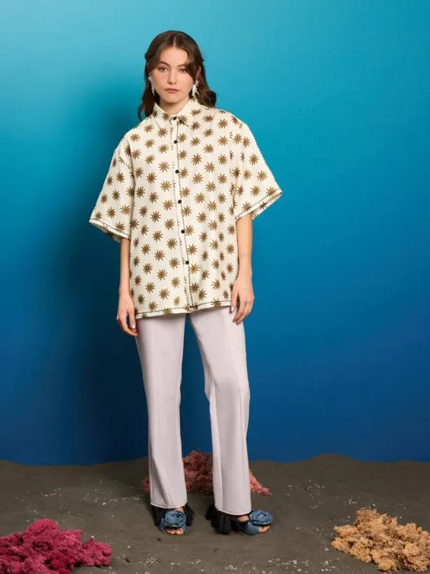 Sister Jane Tops Womenswear Cameron Star Boxy Shirt Sunny White
