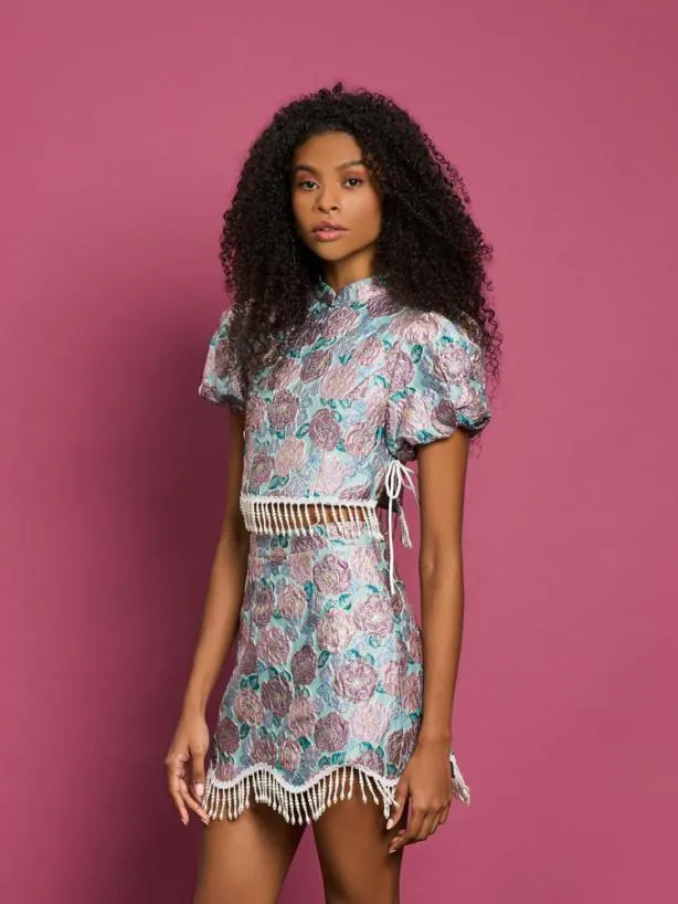 Sister Jane Tops Womenswear DREAM Iceland Poppy Jacquard Top Turquoise Blue