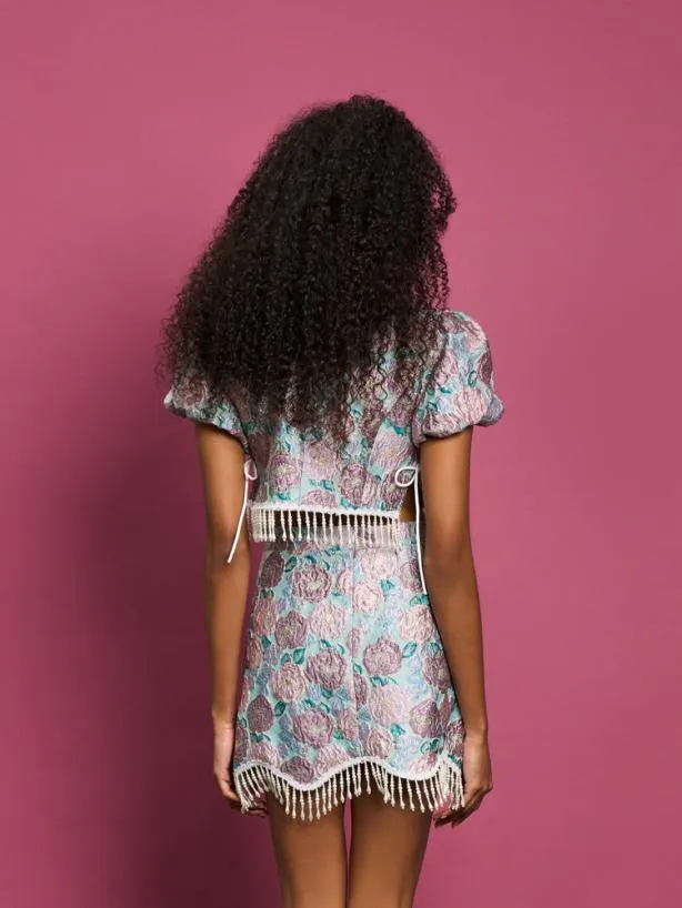 Sister Jane Tops Womenswear DREAM Iceland Poppy Jacquard Top Turquoise Blue