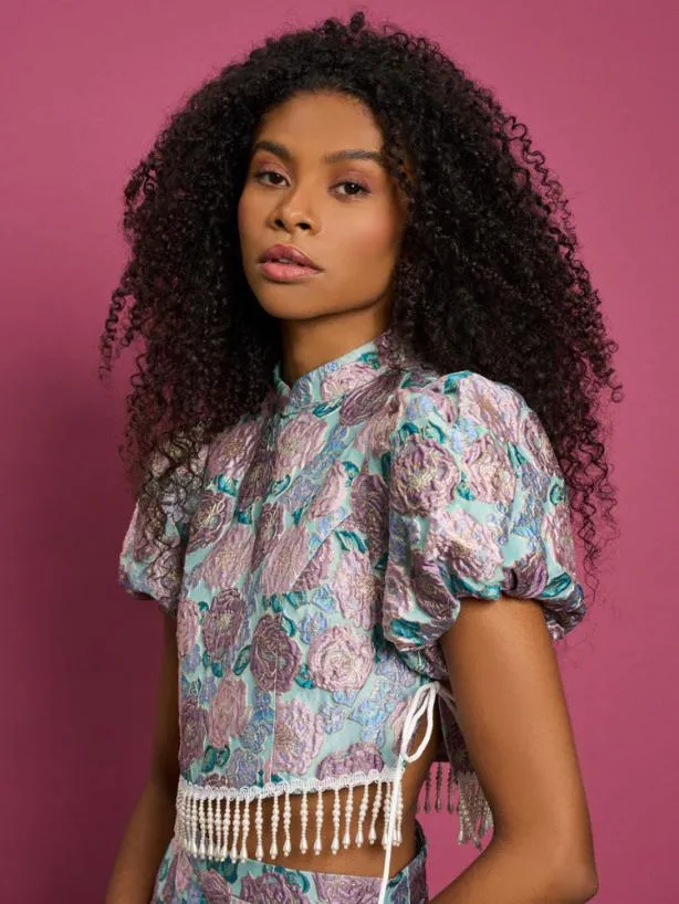 Sister Jane Tops Womenswear DREAM Iceland Poppy Jacquard Top Turquoise Blue