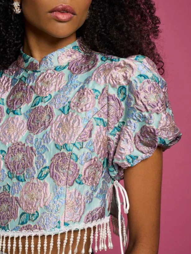 Sister Jane Tops Womenswear DREAM Iceland Poppy Jacquard Top Turquoise Blue