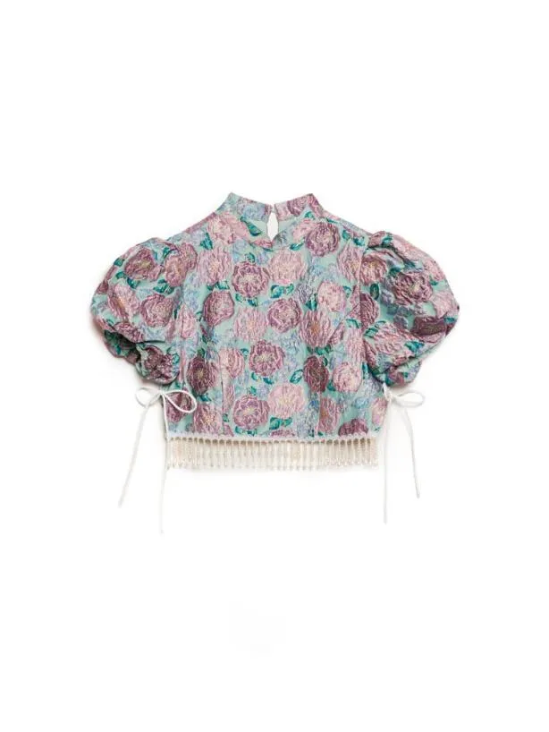 Sister Jane Tops Womenswear DREAM Iceland Poppy Jacquard Top Turquoise Blue