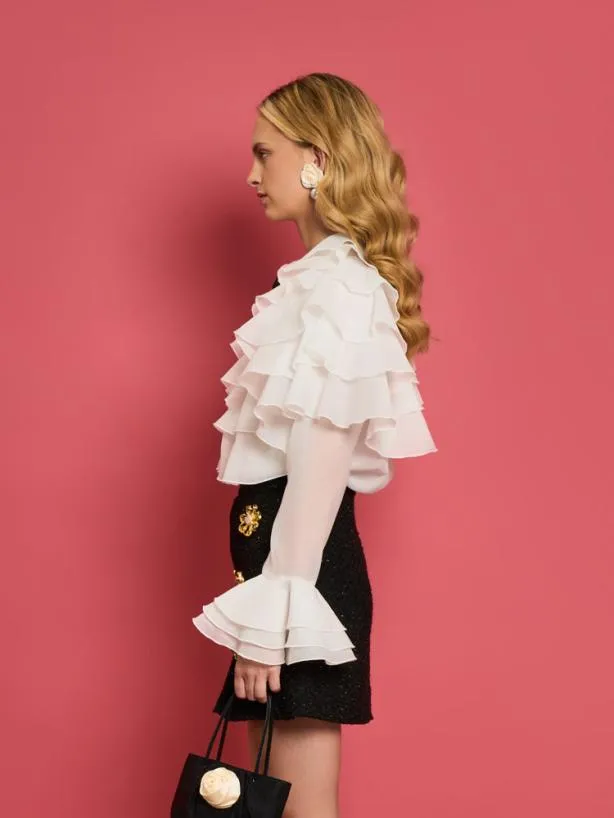 Sister Jane Tops Womenswear DREAM Maya Organza Ruffle Top Bright White