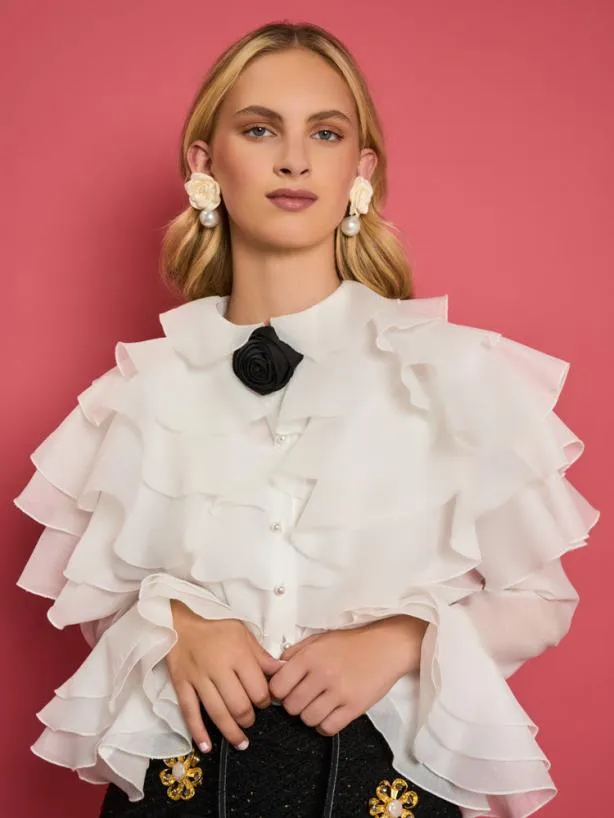 Sister Jane Tops Womenswear DREAM Maya Organza Ruffle Top Bright White