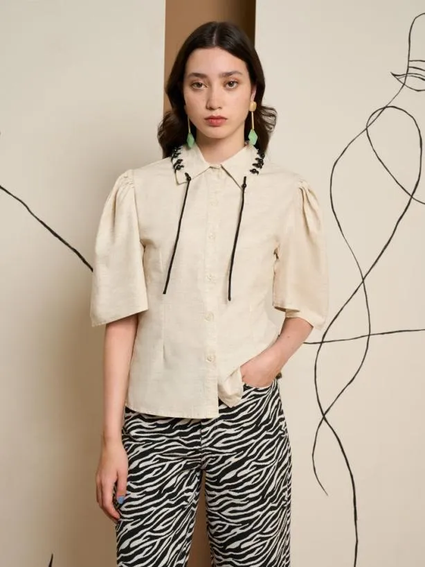 Sister Jane Tops Womenswear Ghospell Frankie Bead Trim Shirt Peatled Cream