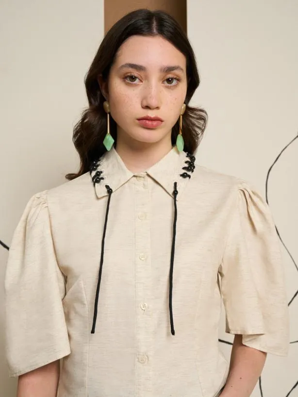 Sister Jane Tops Womenswear Ghospell Frankie Bead Trim Shirt Peatled Cream