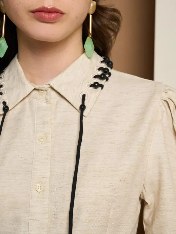Sister Jane Tops Womenswear Ghospell Frankie Bead Trim Shirt Peatled Cream