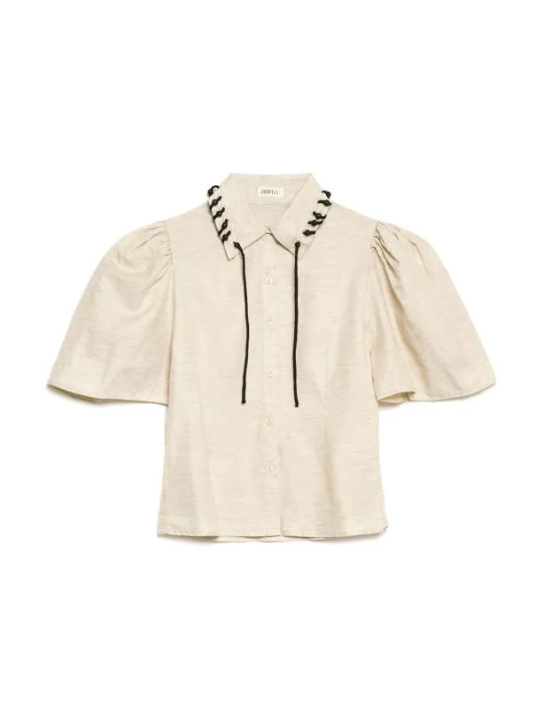 Sister Jane Tops Womenswear Ghospell Frankie Bead Trim Shirt Peatled Cream