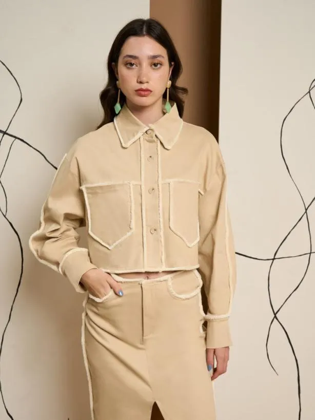 Sister Jane Tops Womenswear Ghospell Harper Frayed Crop Shirt Almond Beige