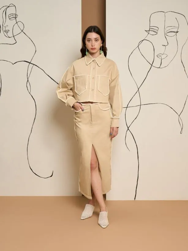 Sister Jane Tops Womenswear Ghospell Harper Frayed Crop Shirt Almond Beige