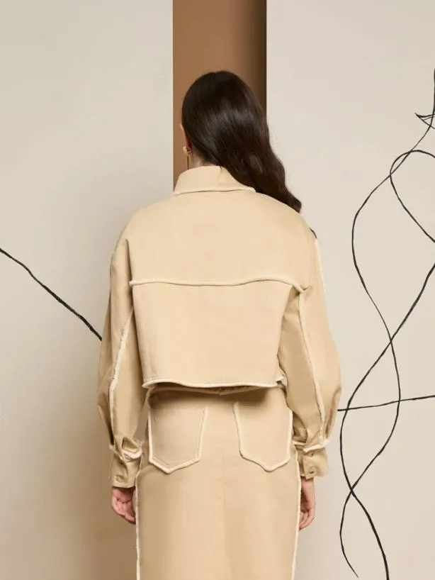 Sister Jane Tops Womenswear Ghospell Harper Frayed Crop Shirt Almond Beige