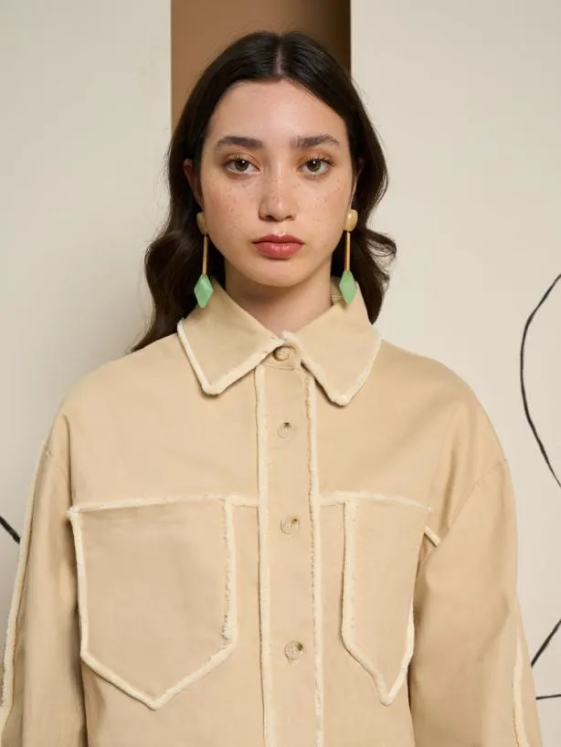 Sister Jane Tops Womenswear Ghospell Harper Frayed Crop Shirt Almond Beige
