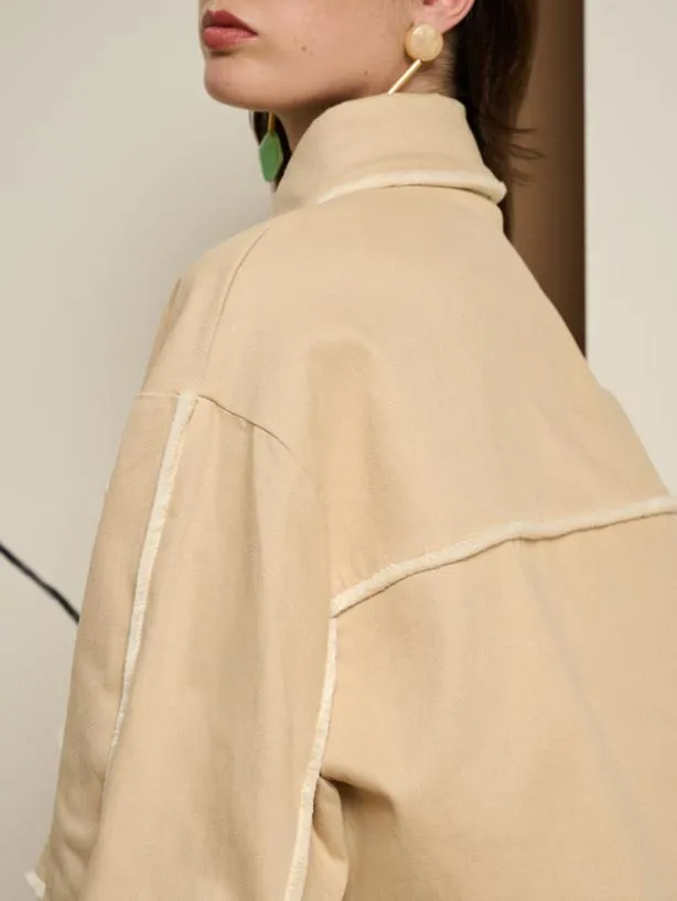 Sister Jane Tops Womenswear Ghospell Harper Frayed Crop Shirt Almond Beige
