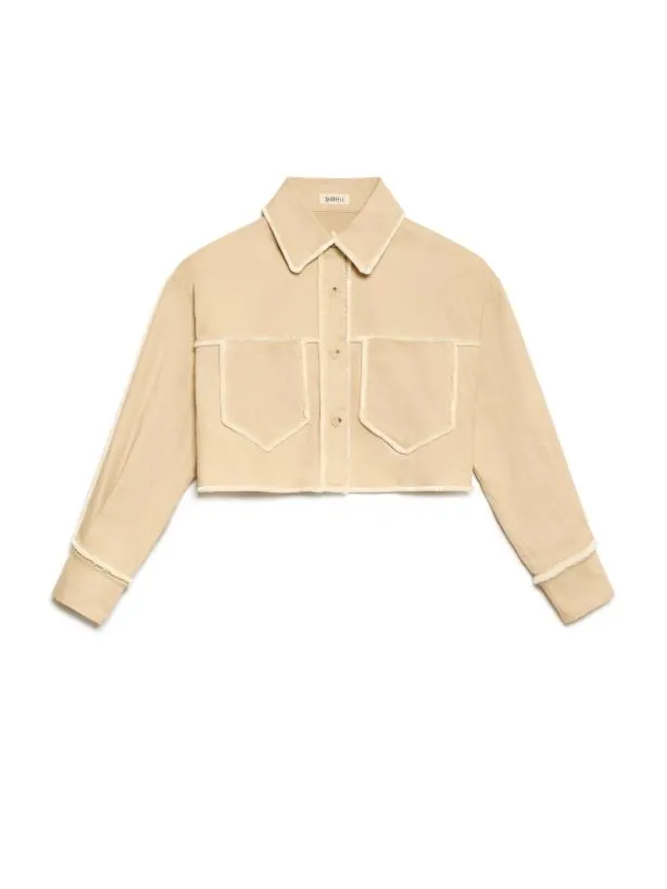 Sister Jane Tops Womenswear Ghospell Harper Frayed Crop Shirt Almond Beige