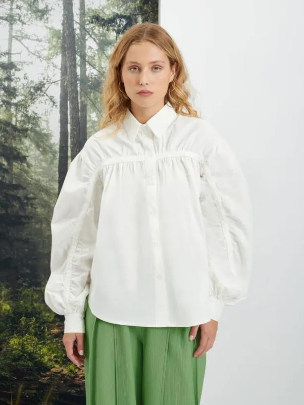 Sister Jane Tops Womenswear Ghospell Juno Gathered Shirt Pearled White