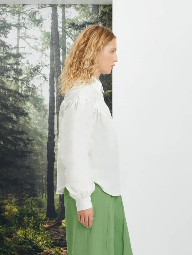 Sister Jane Tops Womenswear Ghospell Juno Gathered Shirt Pearled White