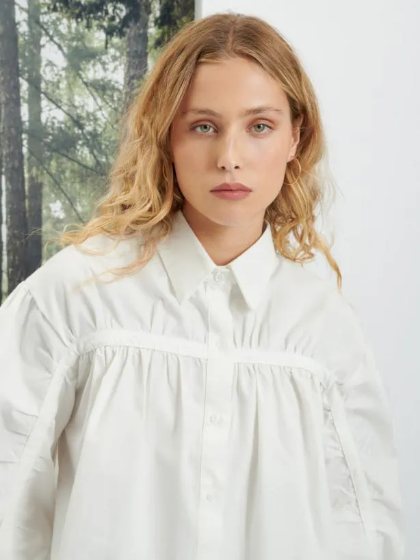 Sister Jane Tops Womenswear Ghospell Juno Gathered Shirt Pearled White