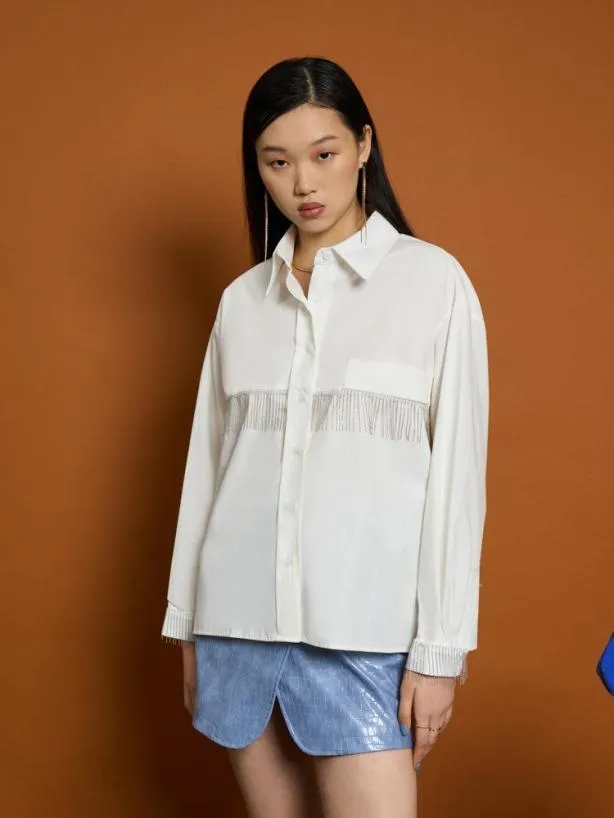 Sister Jane Tops Womenswear Ghospell Nira Fringe Shirt White