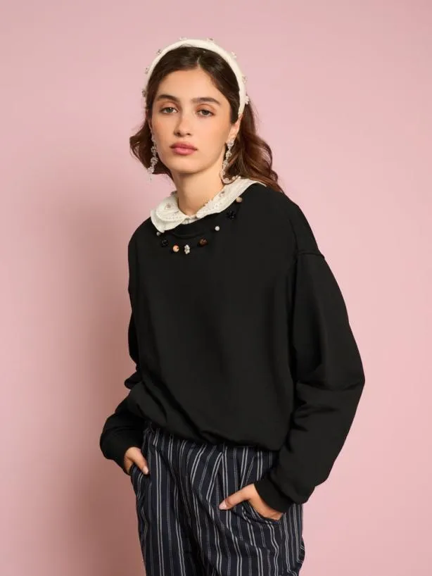 Sister Jane Tops Womenswear Henry Trim Sweatshirt Black