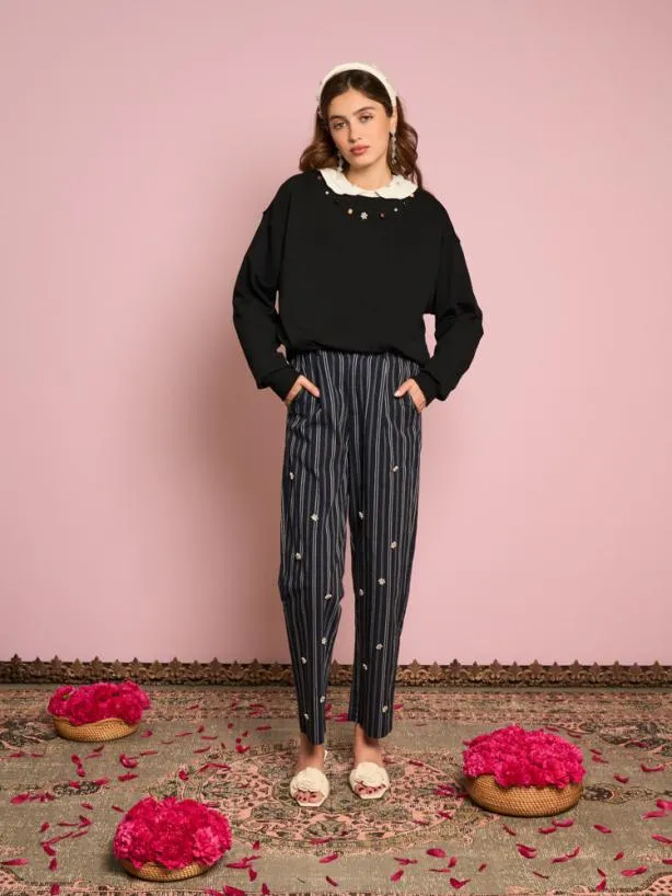 Sister Jane Tops Womenswear Henry Trim Sweatshirt Black