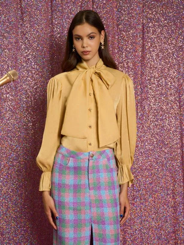 Sister Jane Tops Womenswear Honey Honey Bow Blouse Pale Gold