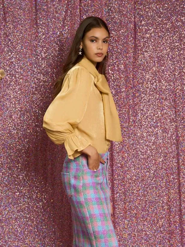 Sister Jane Tops Womenswear Honey Honey Bow Blouse Pale Gold