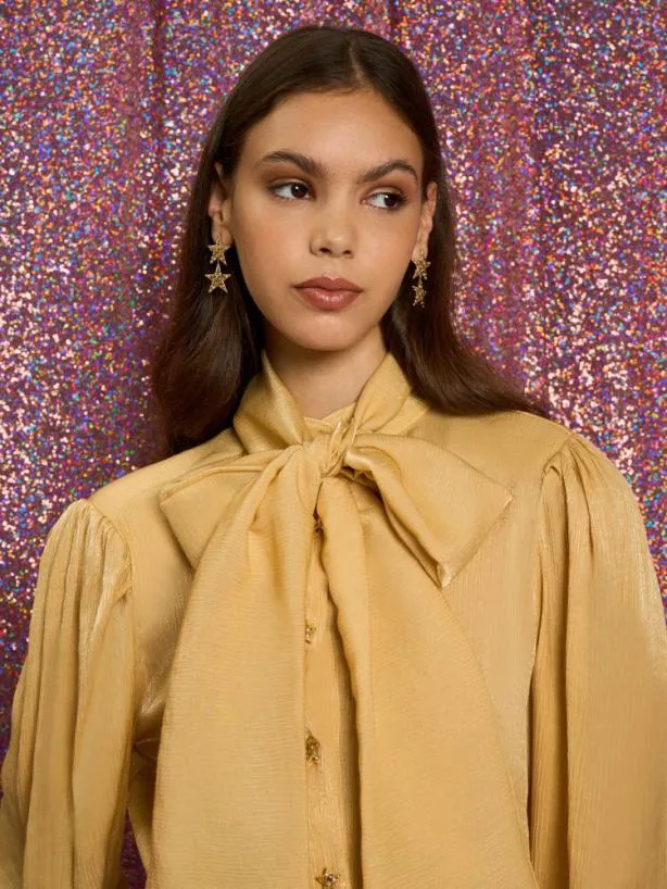 Sister Jane Tops Womenswear Honey Honey Bow Blouse Pale Gold