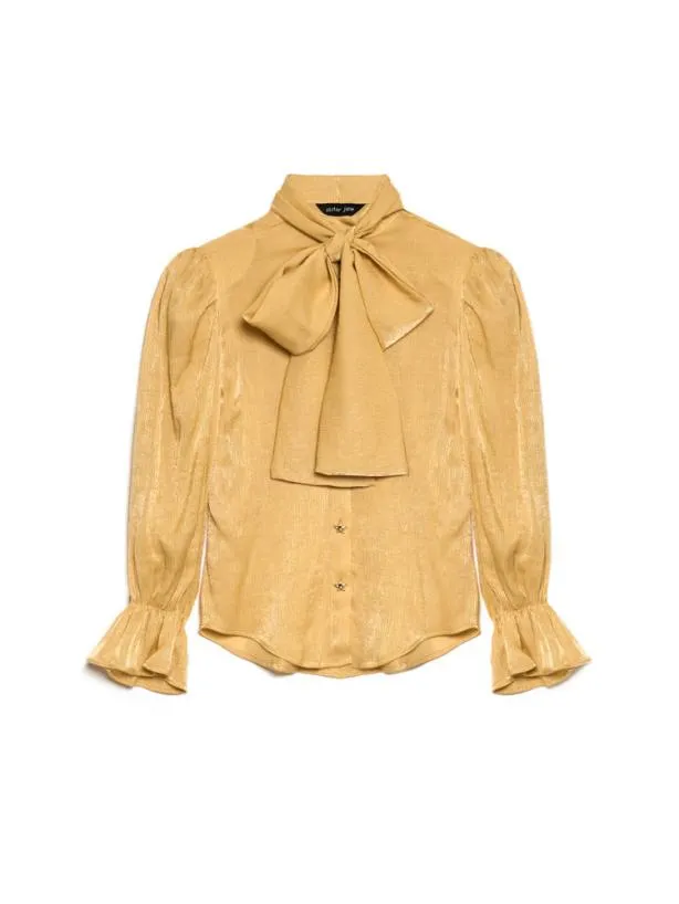 Sister Jane Tops Womenswear Honey Honey Bow Blouse Pale Gold