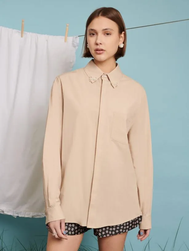 Sister Jane Tops Womenswear Penny Bow Embellished Shirt Beige